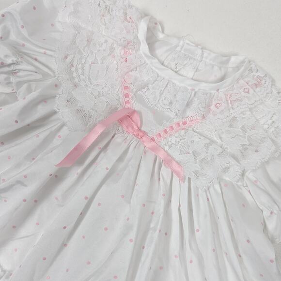Vintage Mothercare Dress Girls Size 18m White Polka Dot Frilly Party Lace - Picture 2 of 5